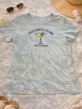 Life Is Good Women’s T-Shirt M Talk Dirty To Me Graphic Tee Mint Green NWOT